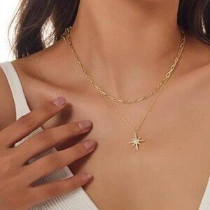 Dainty Gold Star Necklace | Layered 14K Plated Chain
